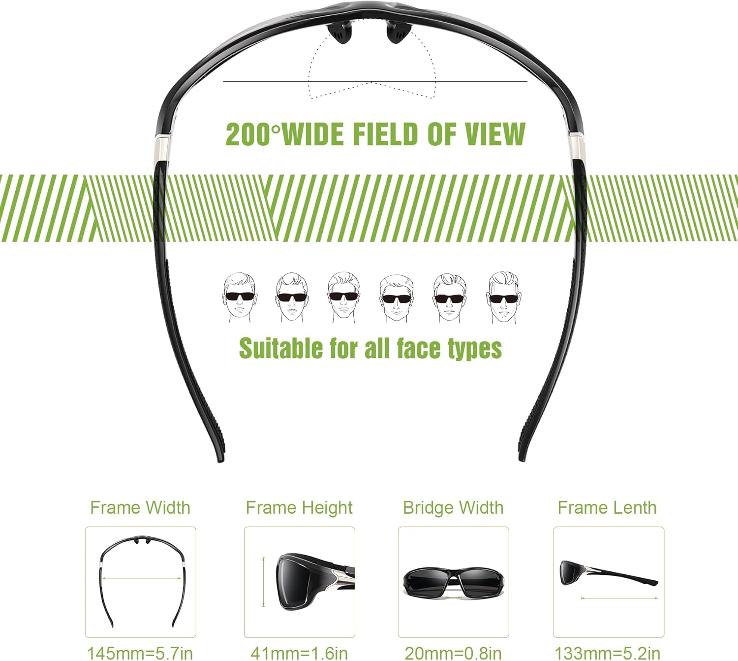 

Polarized Sports Sunglasses for Men, Mens Sunglasses Wrap Around UV400 Protection for Cycling Fishing Driving