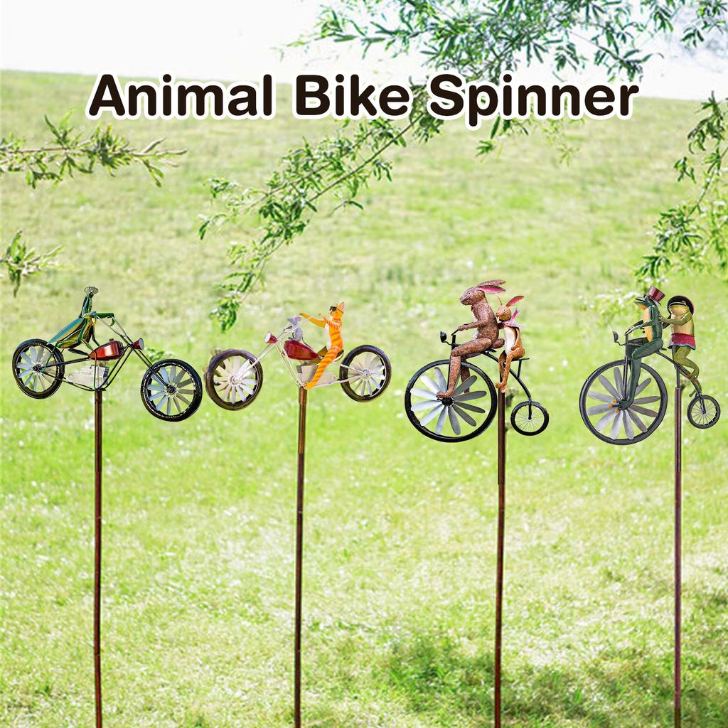 Vintage Bicycle Wind Spinner Metal Wind Spinner Animal Motorcycle Windmill Frog Riding Motorcycle For Yard And Garden Decoration