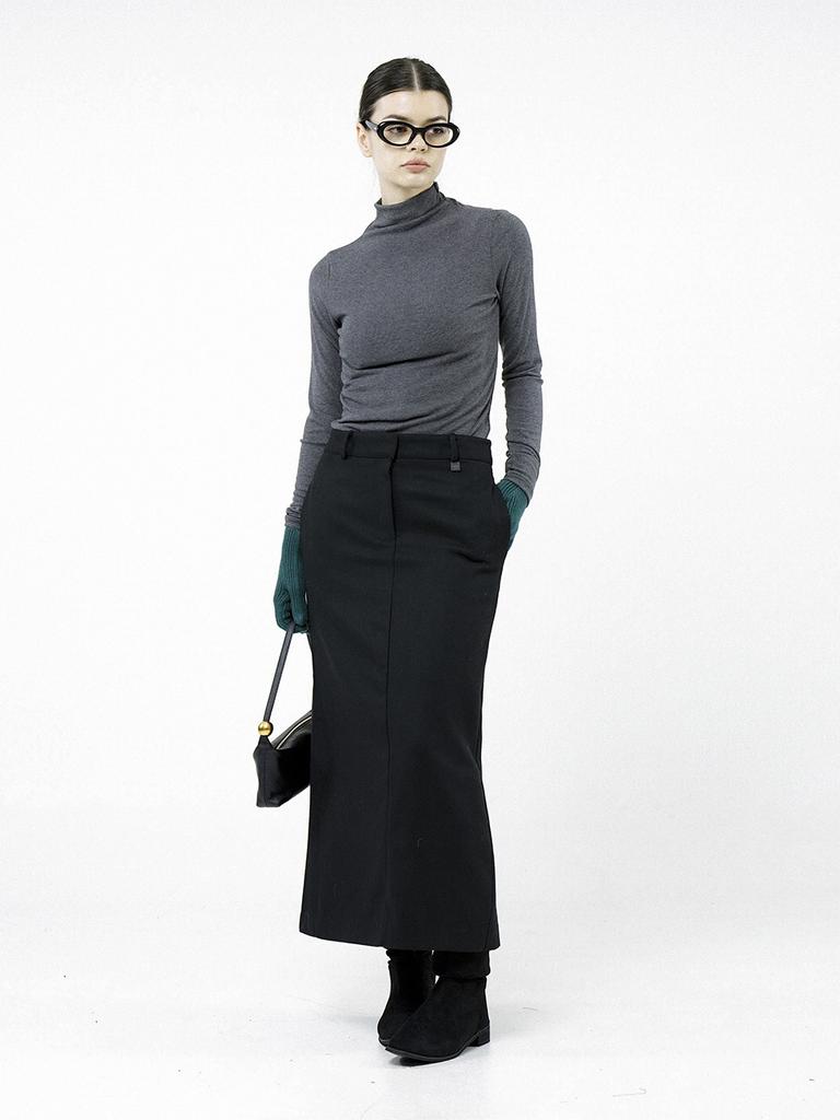 Chaenseseunoi Back-Slit Wool Long Skirt - Black /W244Sk01Bk