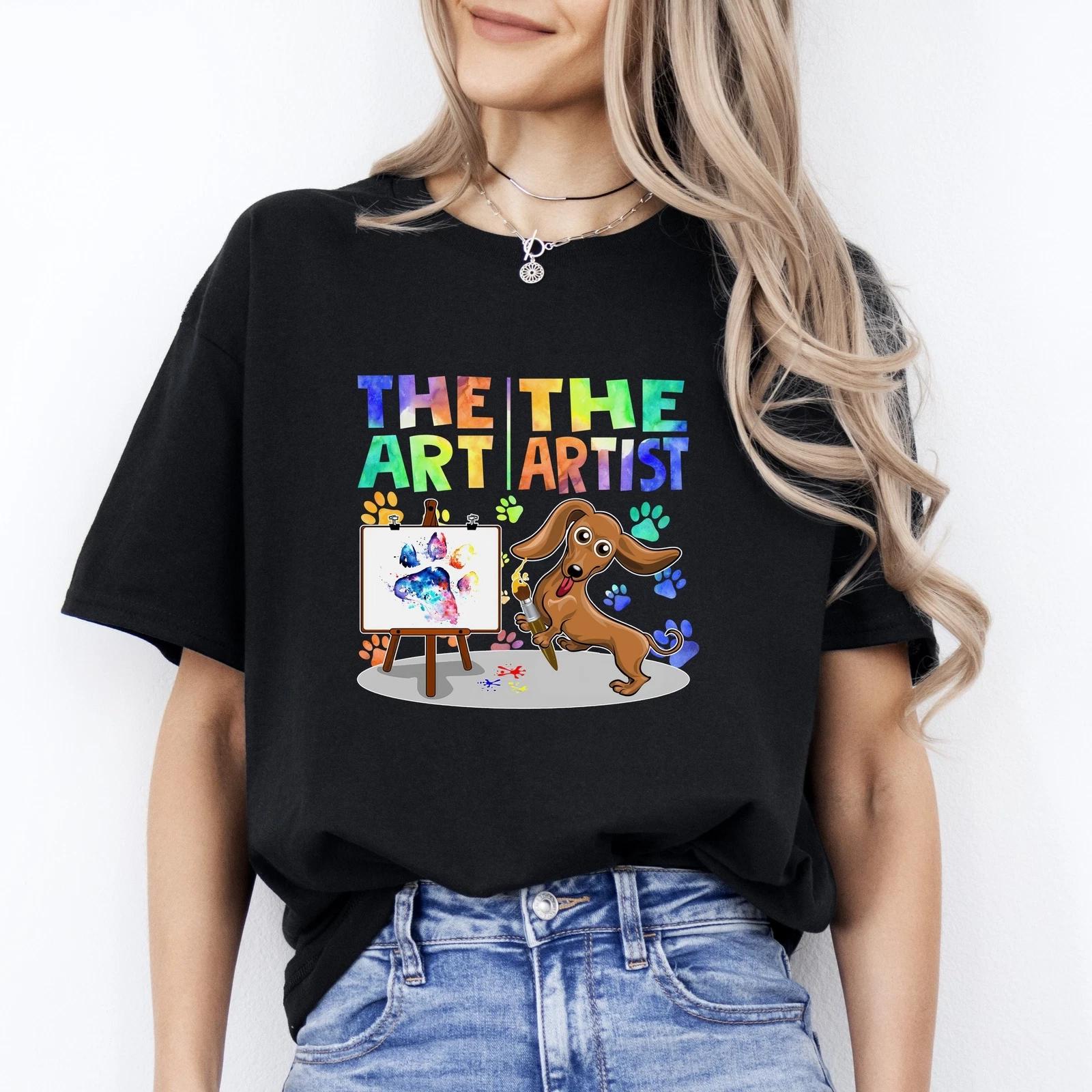 Dog Artist T-Shirt gift Funny colorful dachshund Dog mom Unisex tee Black Navy D XL