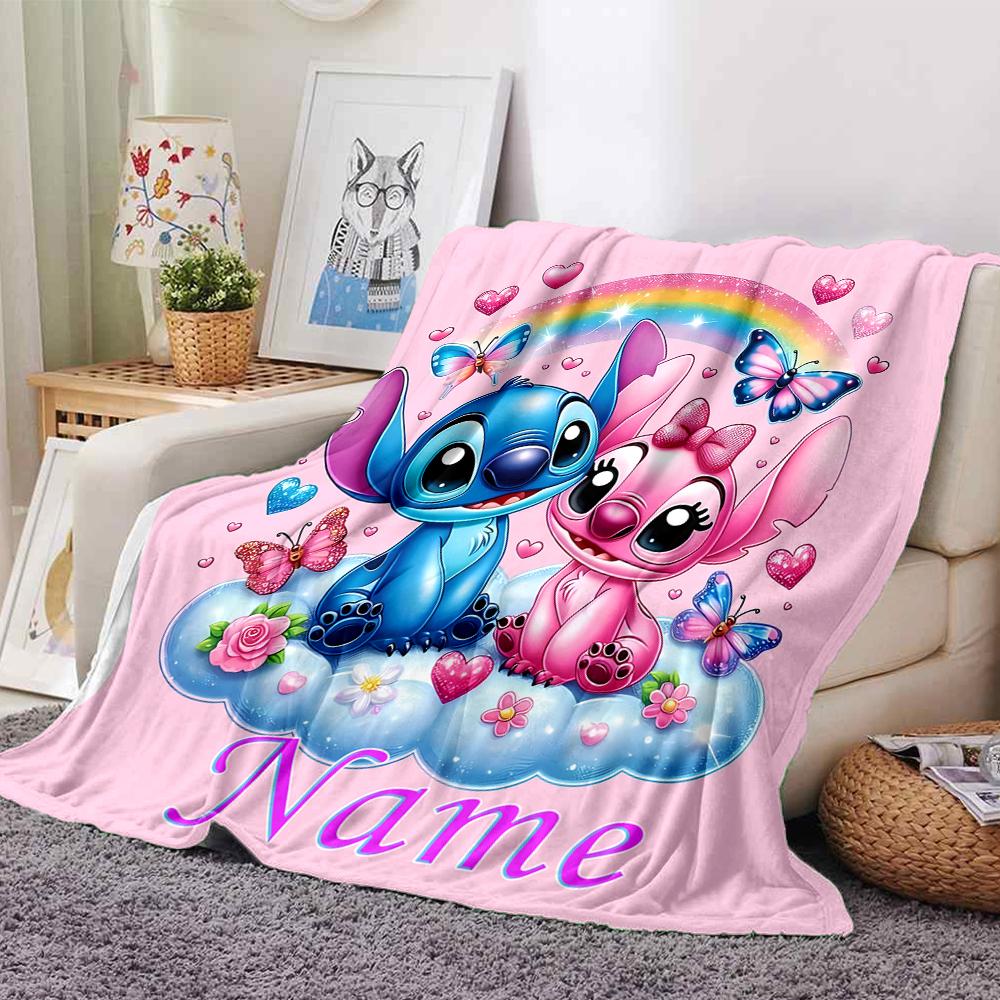 Custom Name Butterflies Stitch's Adventure blanket for Couch & Bed, Plush Cozy Fuzzy Blanket Super Soft & Warm Blankets for Fall and Winter. 0908329