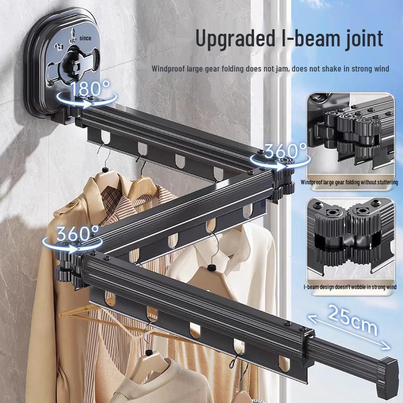 Foldable Telescopic Clothes Drying Rack with Suction Cup - Punch-Free Wall-Mounted for Balcony Use