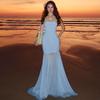 and American Style Foreign Trade Long Dress for Travel and Vacation Photoshoots, Sexy Off-Shoulder Strapless Waist-Cinching Mesh Mermaid Dress