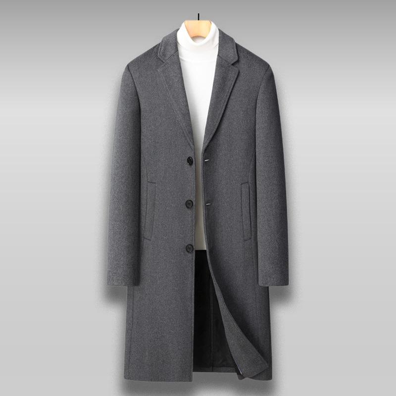 Autumn and Winter Men's Woolen Coat Trench Coat Business Casual Long Knee Woolen Coat