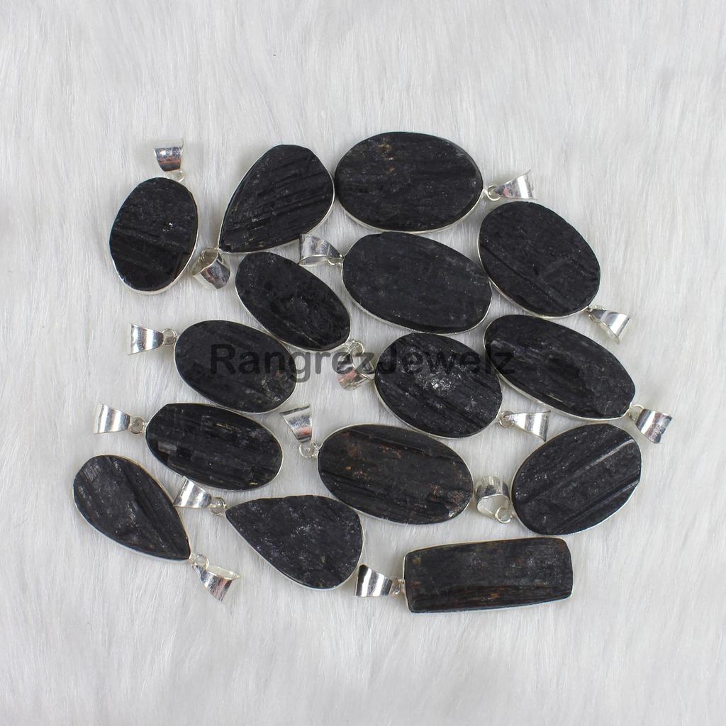 Black Tourmaline Druzy Gemstone Pendant Jewelry Making For Silver Jewelry Supply Healing crystal Bezel Pendant Necklace Gift For Her