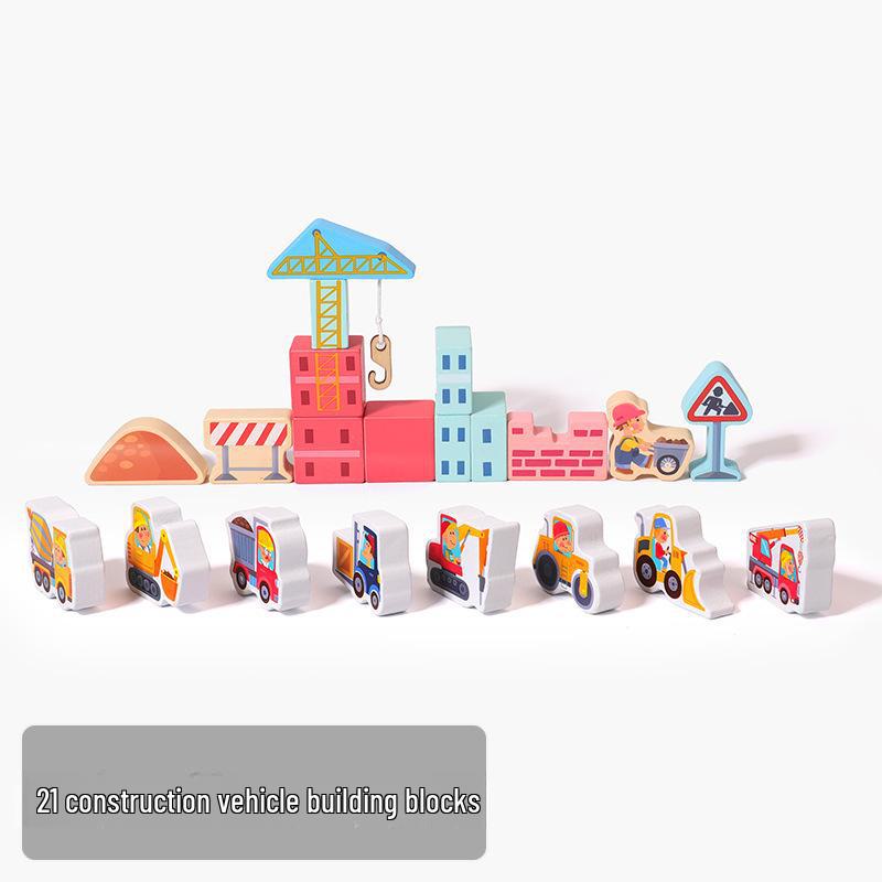 Children's Mini Castle Wooden Puzzle Blocks - City Street Scene Building Set