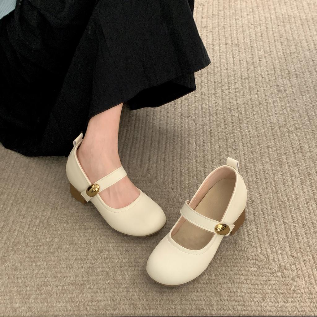 White French Round Head Thick High Heel Light Mouth Single Shoes Women's Autumn 2025 New Versatile Inner Height Increase Retro Mary Jane Shoes