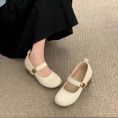 Weiße französische runde Zehenpartie dicker hoher Absatz leichter Mund Einzelne Schuhe Damen Herbst 2025 neu vielseitig innenliegende Höhenerhöhung Retro Mary Jane Schuhe