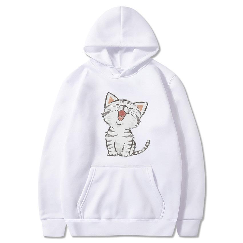Autumn Winter Solid Color Cat Classic Hoodie Men's Daily Casual Harajuku Hoodie Y2K Street Wear Warm Hoodie