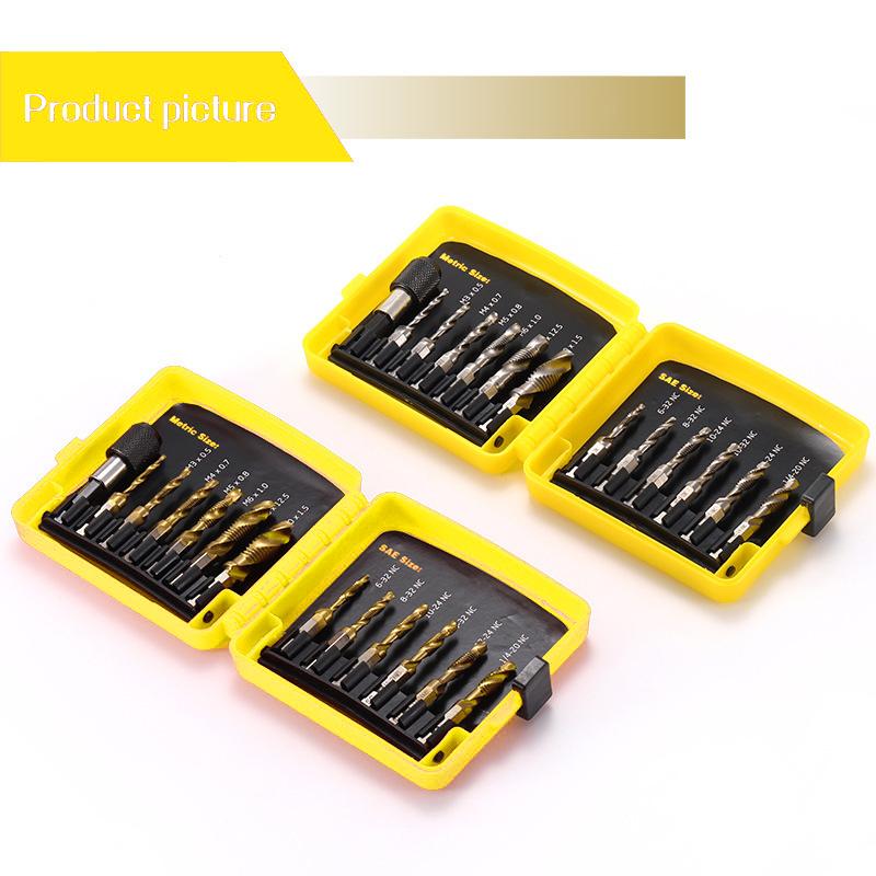 13PC Metric Imperial Composite Tap Set - All-in-One Tapping/Drilling/Chamfering Tool for Metalworking color random