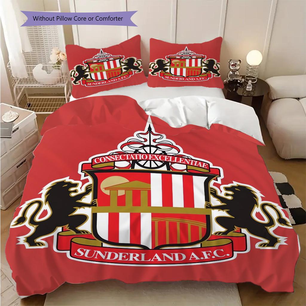 Biancheria da letto con evoluzione dello stemma del Sunderland Football Club (1 * copripiumino + 2 * federa, senza nucleo) Set biancheria da letto piatto 2D Morbido e confortevole
