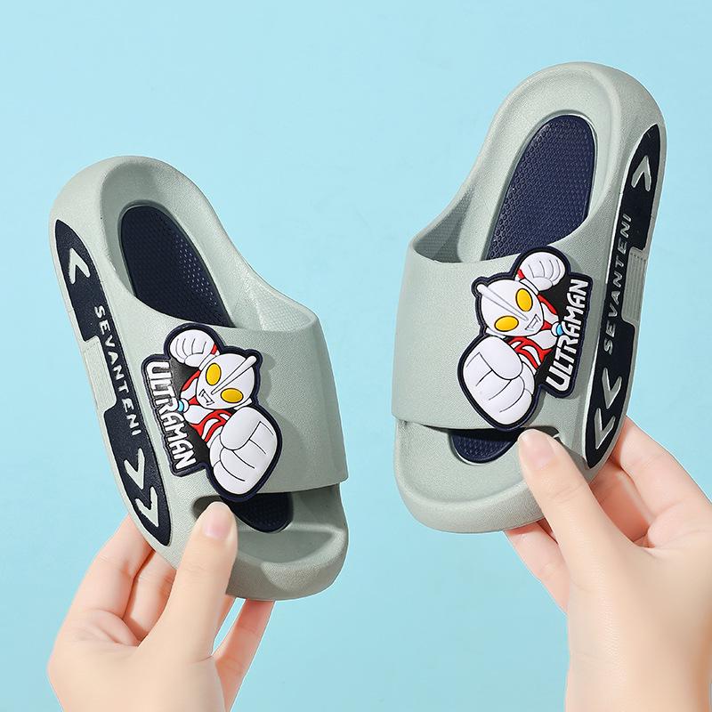 Ultraman Cartoon Summer Sandals for Kids: Parent-Child Style, Non-Slip, Soft Sole for Home, Bath, and Outdoor Use.