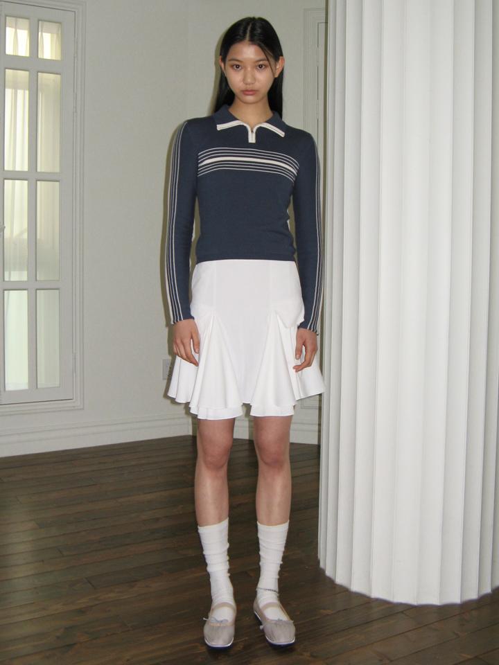 SINOON Line Half Zip-Up Knit Top (Navy)
