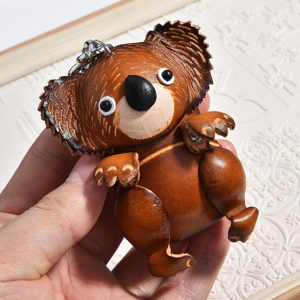 Handgefertigter Leder-Tier-Schlüsselanhänger, Koala Elefant Stil Taschenanhänger, Vintage pflanzlich gegerbte Leder Schmuck Accessoires