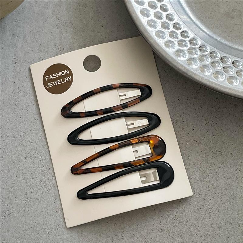 Fashion Temperament Leopard Pattern Dripping Oil and Water Dripping BB Clip Bangs Clip New Cute Girl Color Oval Hairpin Side Clip