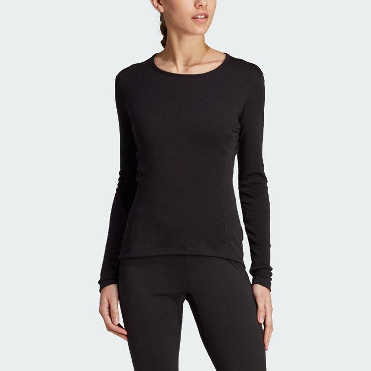Adidas Solid Color Outdoor Skiing Long Sleeve Base Layer Women Tops Black HZ8545