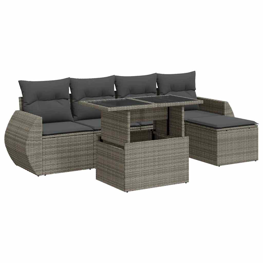 Vidaxl 6-Cz. Garden Furniture Set With Cushions, Grey, Poly Rattan