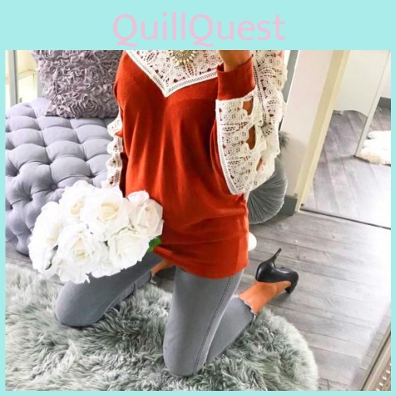 Elegant Sexy Lace Stitching Off Shoulder Crochet Blouse With Hollow Long Sleeves