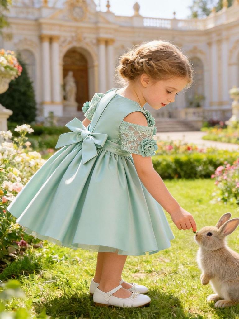 Children's Formal Lace Princess Dress with 3D Flowers