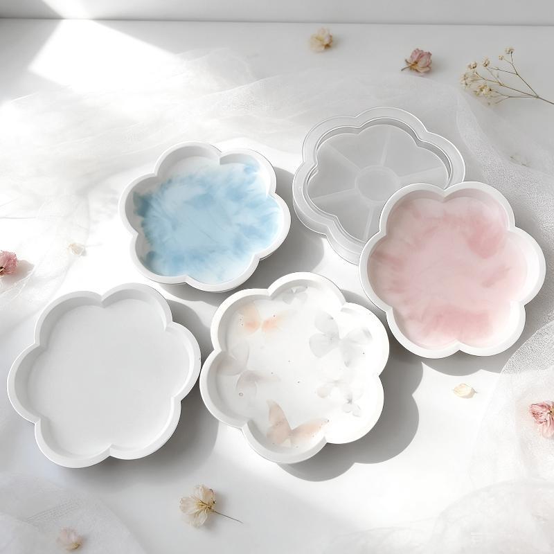 Flower/Round Shape Tray Silicone Mold Diy Handmade Storage Tray Plaster Epoxy Resin Molds Crafts Making Home Decor