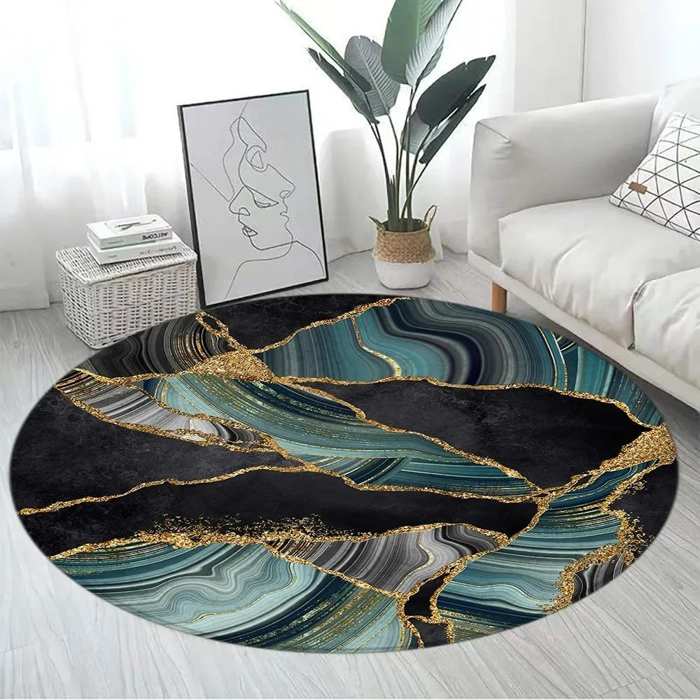 Marble Pattern Round Carpet Large Size Area Rugs for Living Room Bedroom Bathroom Soft Children Crawling Play Mat Home Decor