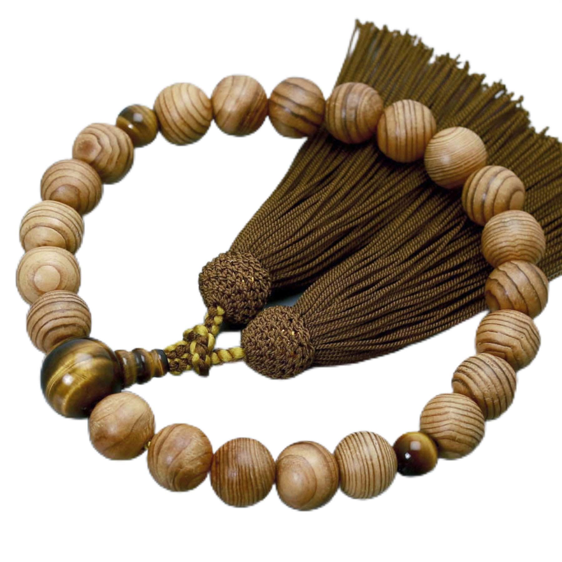 

Мужские буддийские молитвенные бусы, в стиле Кё, изготовлены из 22 японских бусин якусуги с камнем «Тигровый глаз» и шелковой кисточкой, подходят для всех сект, идеально подходят для