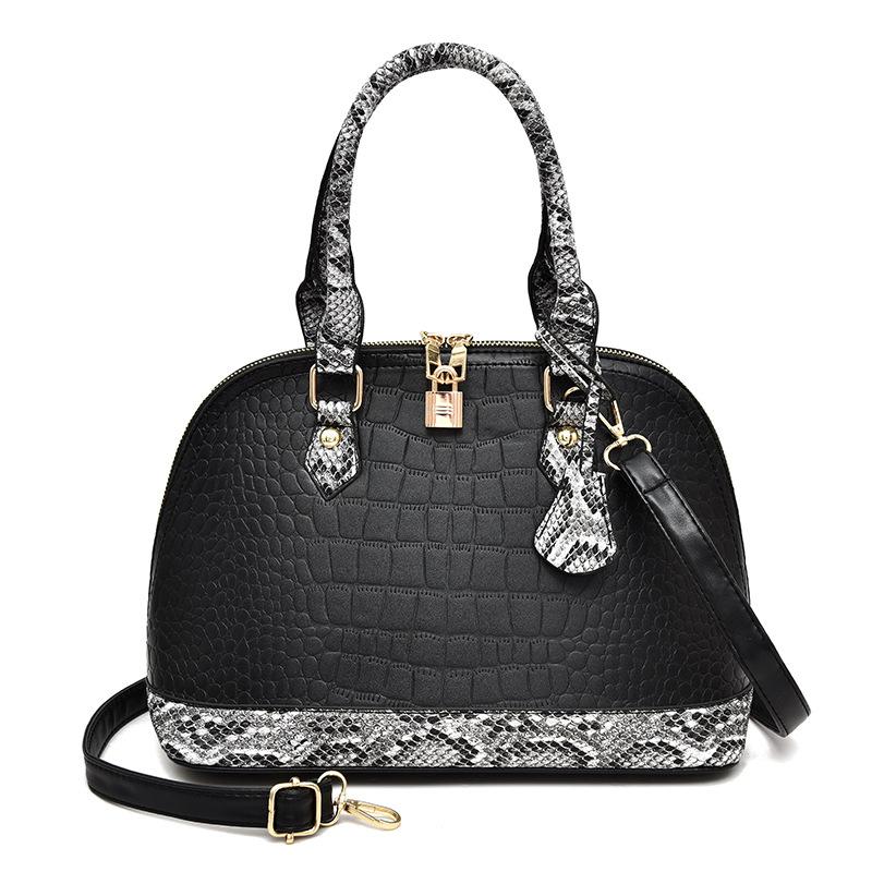 New crocodile pattern handbag fashion lock shell bag splicing crocodile pattern oblique span shoulder bag snake pattern wallet female
