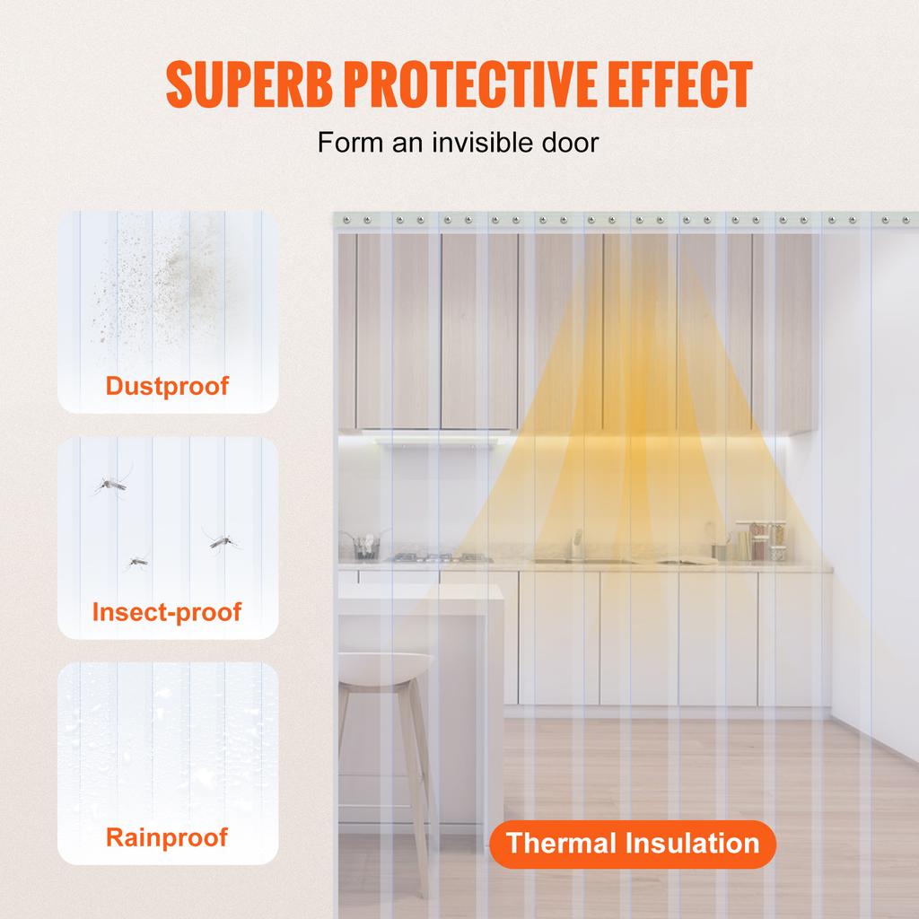 SucceBuy PVC Soft Door Curtain Transparent Insulation Strip Hanging Curtain Windproof Sliding for Window Warehouse Screen