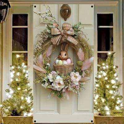 Easter Themed Door Flag With Easter Bunny And Carrot Pattern Holiday Decoration Suitable For Holiday Garden Entrance