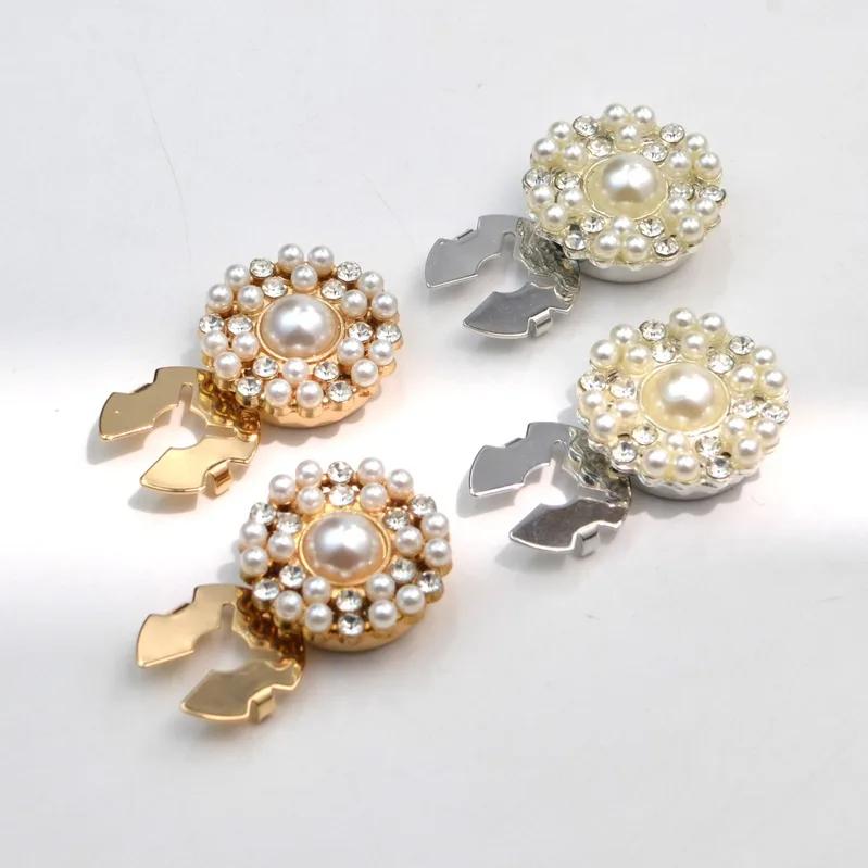 2PCS Button Cover Shirt Cufflinks Pearl Round Rhinestone Ornament Sleeve Covers Shirt Styling Accessories