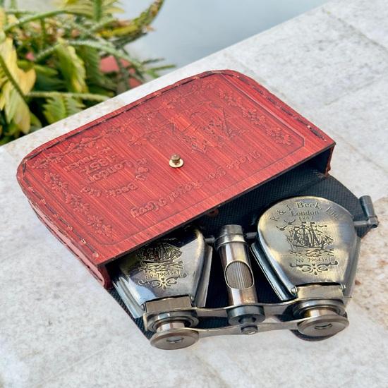 10,16 cm Mosiężna Lornetka Morska z Skórzanym Futerałem Okulary Operowe, Luneta R J Beck Londyn 1875 Prezent