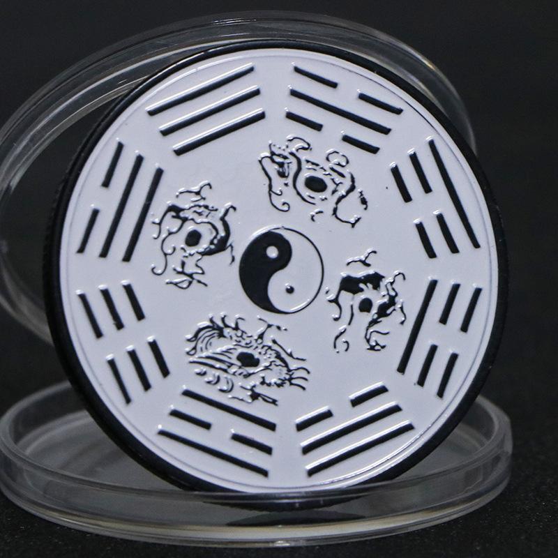 China's Four Great Divine Beasts, Tai Chi Rose Gold Plated Commemorative Medal, Play Coin, Creative Love Gold Coin, Nickel Ancient Silver Coin