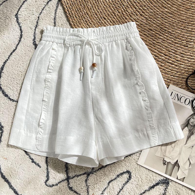 Women's Yellow Ruffled Wide-Leg Summer Shorts with Elastic Drawstring Waist