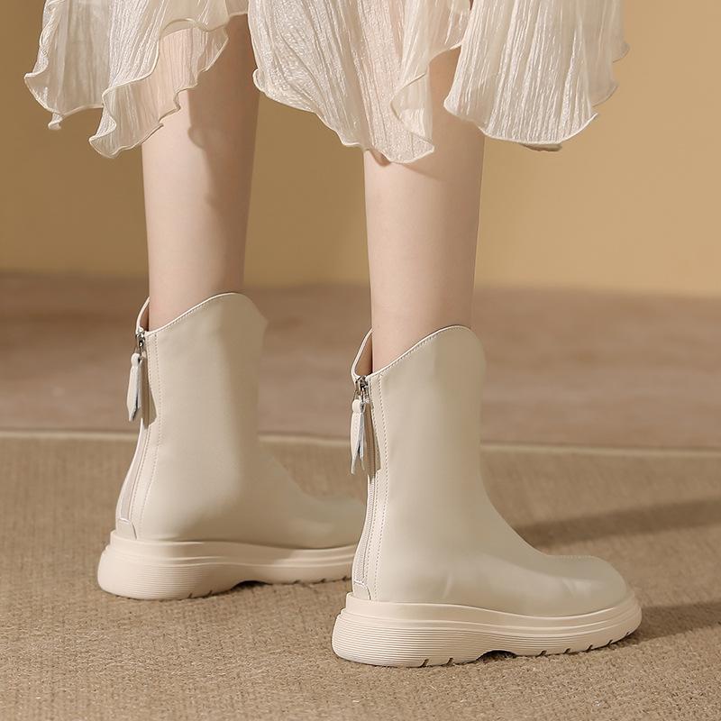 thick-soled Martin boots women's soft leather Chelsea boots women's flat-soled short boots autumn and winter single boots thin boots casual versatile