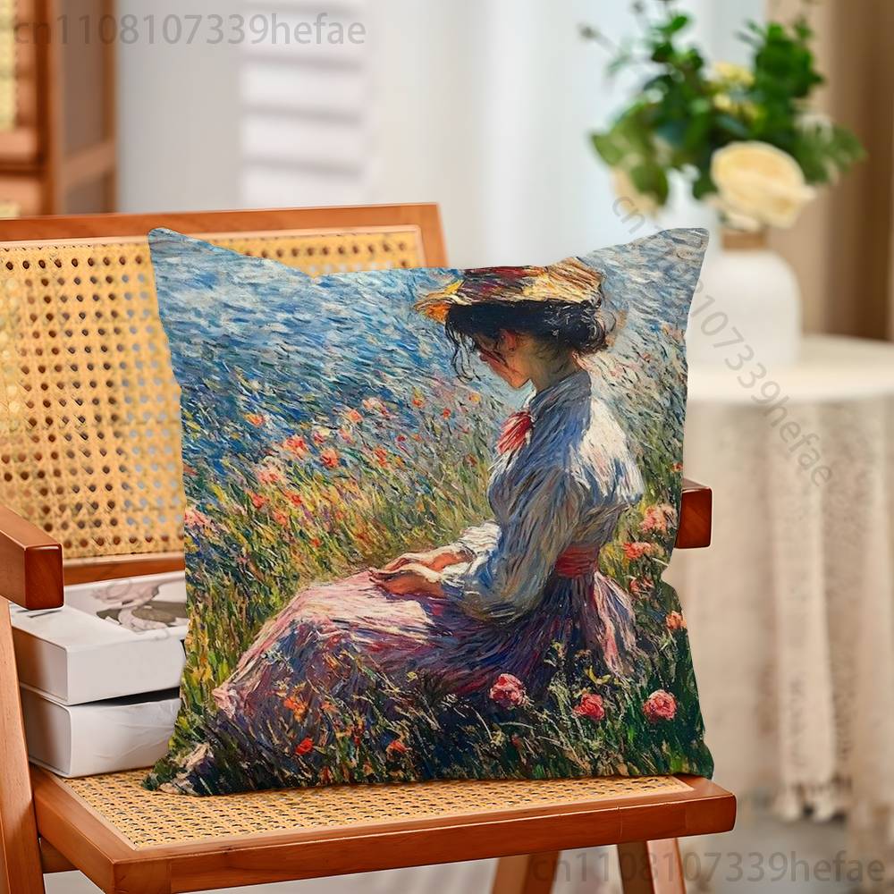 Pierre AAuguste RRenoir Funny Pillow Case Antidustmite Pillowcase Invisible Zipper Silky Short Plush Sofa Cushion Cover