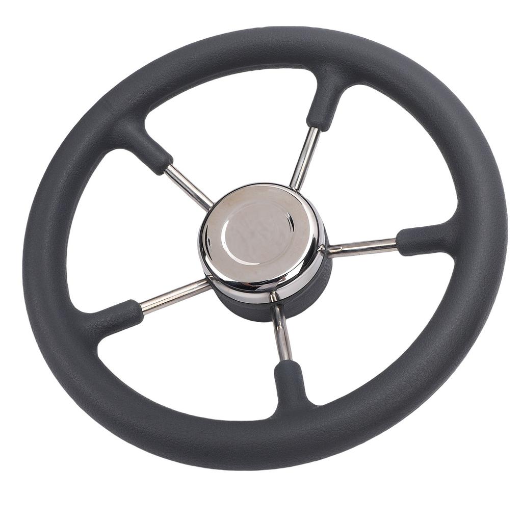 13 Inch Stainless Steel Boat Steering Wheel with Foam Grip 5 Spoke 15 Degree Angle for Boat Yacht