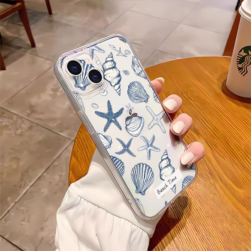 Blue starfish shell transparent TPU mobile phone case iphone16plus silicone soft case Apple 17 lens all-inclusive