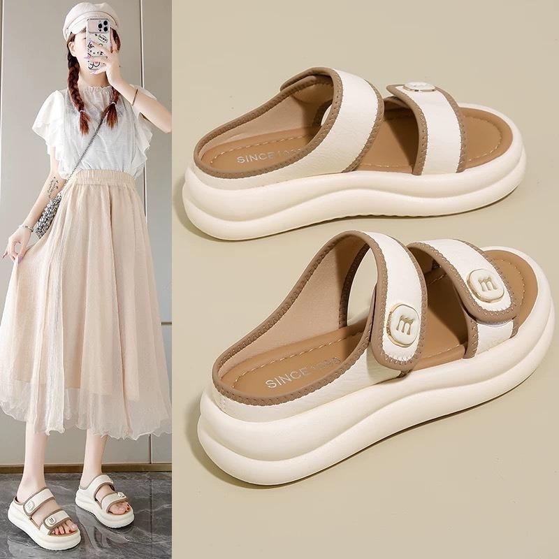 With Skirt Velcro Slippers Women's Summer Wear New Soft-soled Non-slip Not Tired Beach Shoes