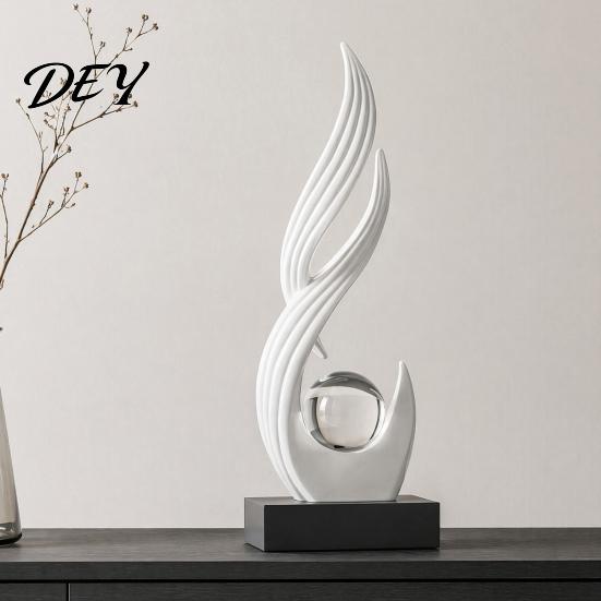 Minimalist Decorative Statue for Entryway Abstract Sculpture with Clear Crystal Ball, Modern Flowing Curve Tabletop Decor Wealth Accumulation