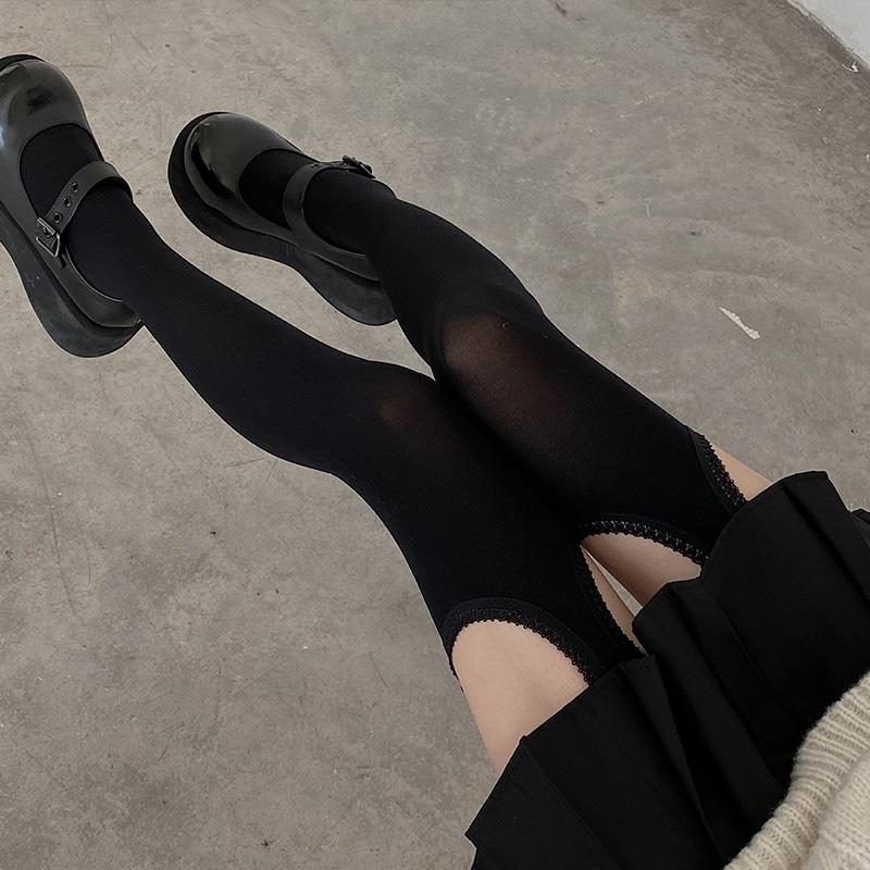 Women Girls Sexy Stockings with Belt Suspender Wide-banded Tights Thigh High Long Socks Lace Velvet Pantyhose Over Knee Socks