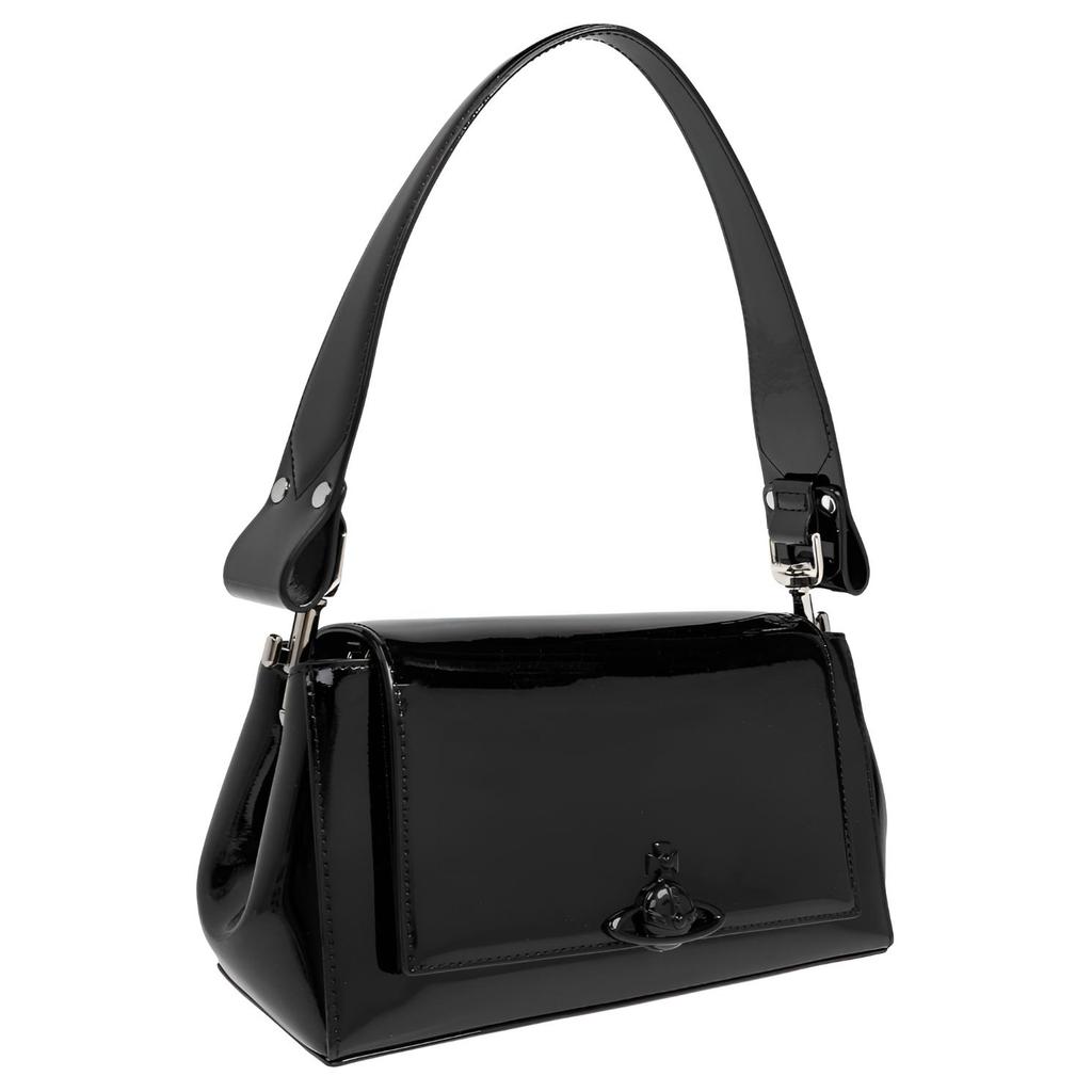 Vivienne Westwood Classic Saturn Logo Leather Shoulder Bag Women shoulder bag Black 46020004WL001ON404
