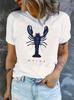 Coastal Maine Lobster Print T-shirt Nautical Beach Graphic Short Sleeve Tops Women Casual Loose Streetwear Daily Wear Tee