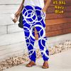 Women Geometry Printing Pants Lace Up Elastic Waist Loose  Trousers Casual Long Pants Trousers with Pockets