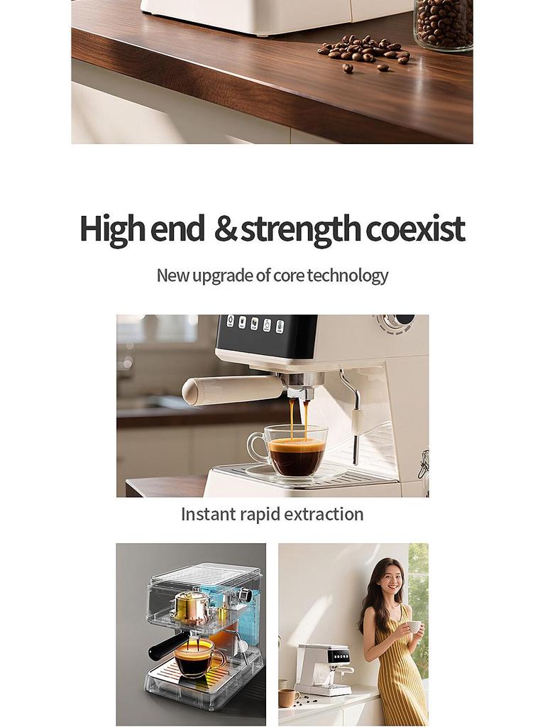 Nowy włoski półautomatyczny ekspres do kawy z ekstrakcją pod wysokim ciśnieniem i spieniaczem do mleka do użytku domowego