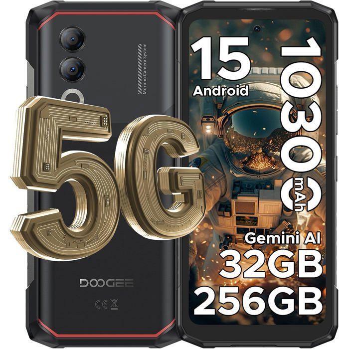 DOOGEE Blade 20 Turbo Smartphone 5G 32GO+256GO Écran 6.6" 90Hz Telephone Portable Incassable Android 15 10300mAh 50MP NFC/OTG Noir