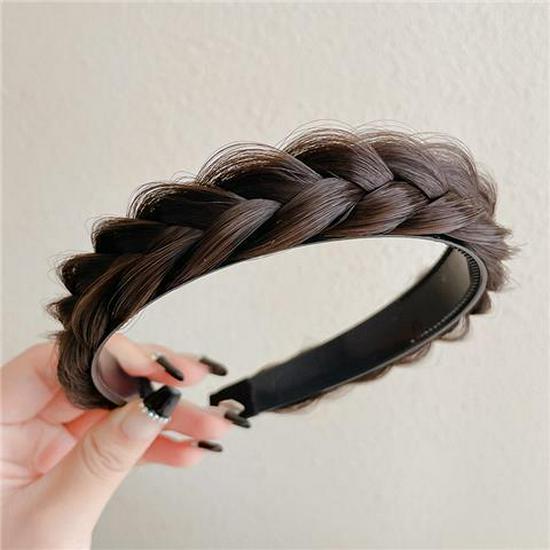 Women's Fishbone Braid Headband: Braided Hair Clip Pigtail Wig Hairpin with High Crown Hair Tie