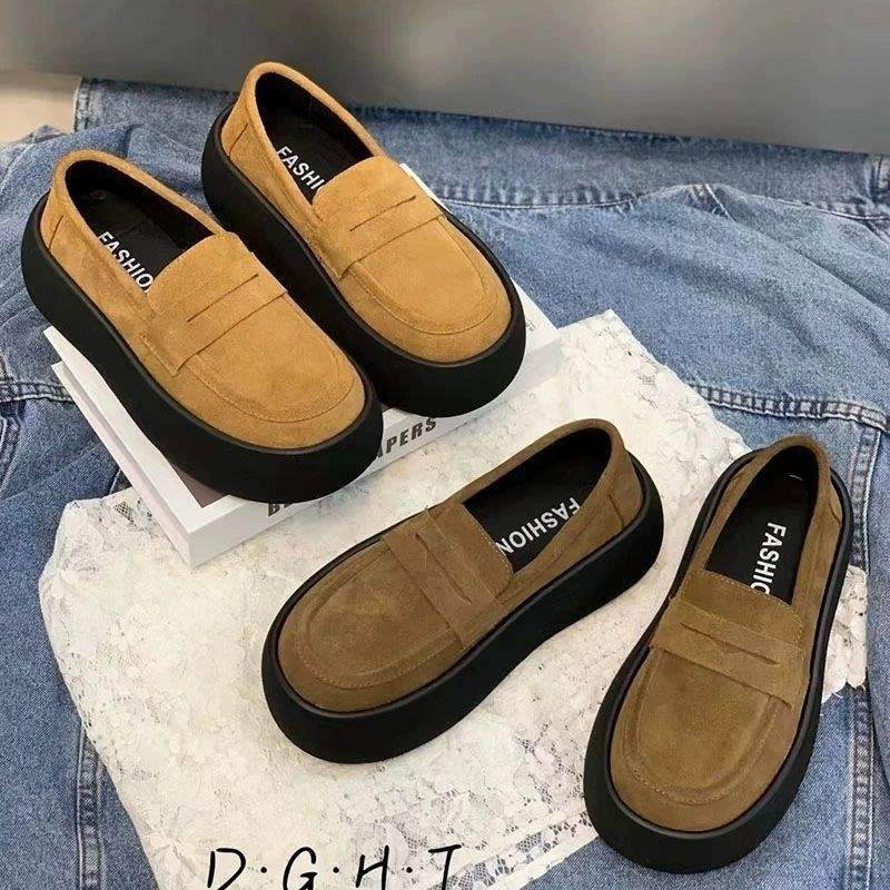 Coarse heel single shoes women's 2025 autumn new retro one-pedal casual thick-soled small leather shoes Internet celebrity soft-soled lazy shoes