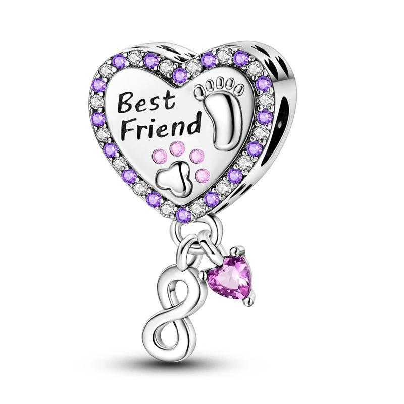 Copper Plated Heart-Shaped Footprint Dog Paw Pendant Fit Charms Plataoriginal Bracelet Beads Women Jewellery Making