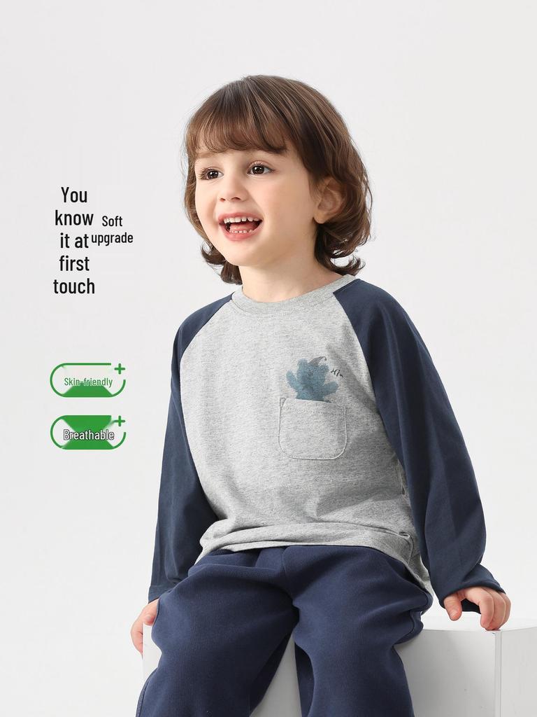 European Boys' Pure Cotton Long-Sleeve T-shirt, New Spring 2026 Toddler & Baby Base Layer
