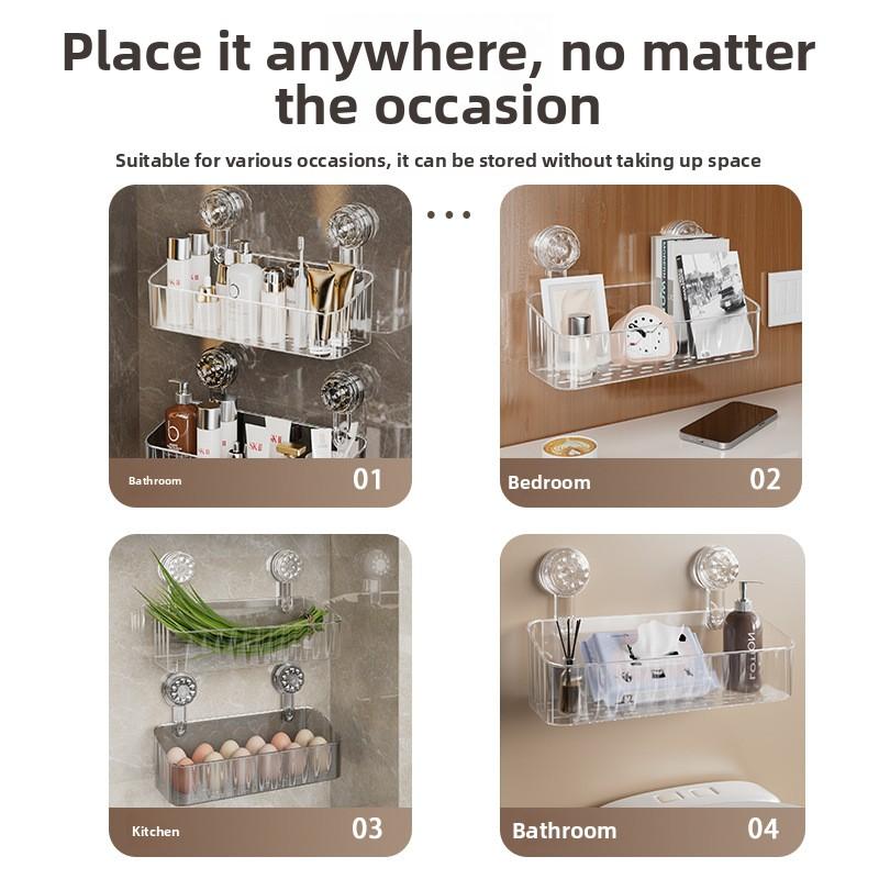 Suction Cup Straight Row Non Perforated Wall Mounted Toilet Detachable Washbasin Bathroom Storage Rack